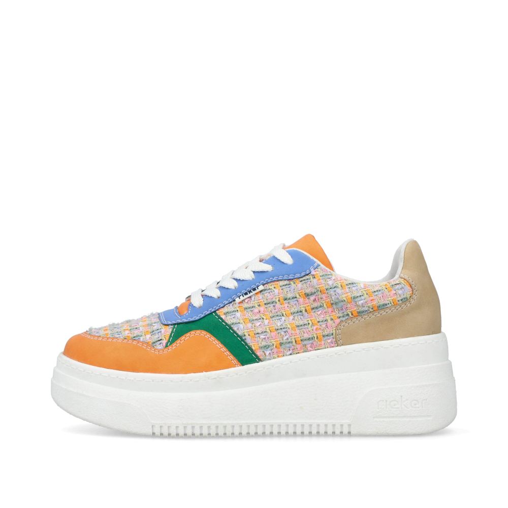 Rieker Schuhe | Damen Sneaker Low multi-orange-smaragdgrun